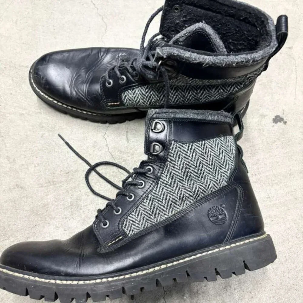 Timberland Leather & Wool Winter Boots - Black/Grey size 9 (A2)